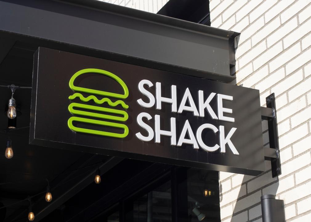 Closeup of the Shake Shack sign at the Beaverton, Oregon location.