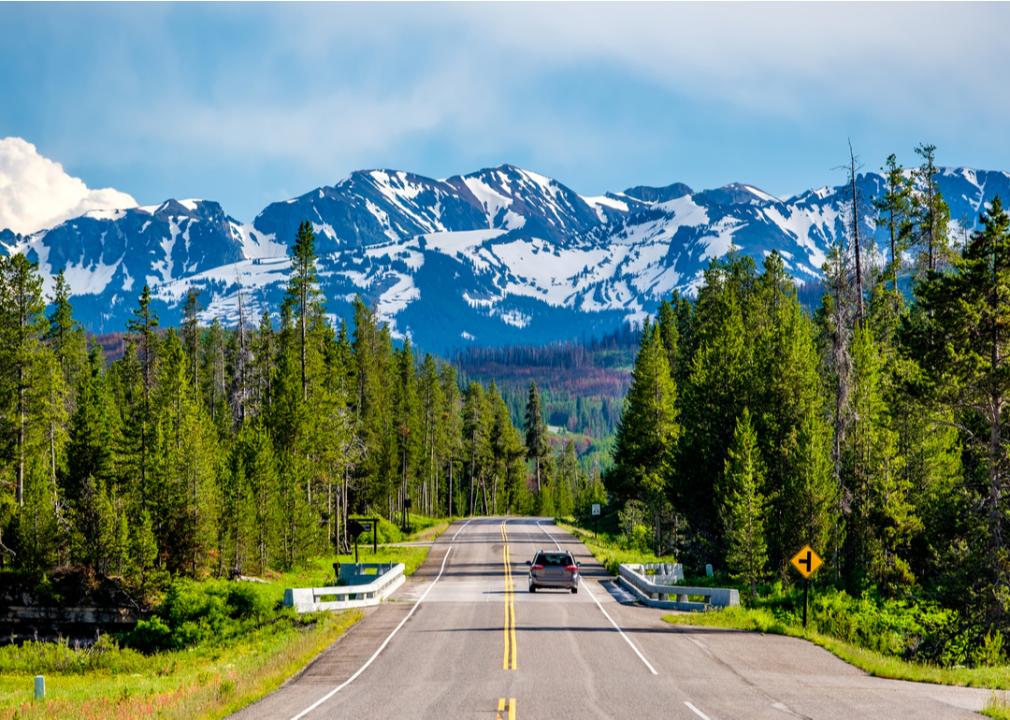 The road from Yellowstone National Park to Grand Teton National Park in Wyoming