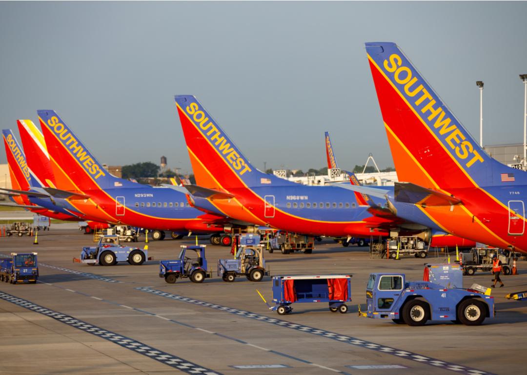 Southwest Airlines Boeing 737 airplanes preparing for takeoff and arriving at the Chicago Midway International Airport on August 11, 2018.