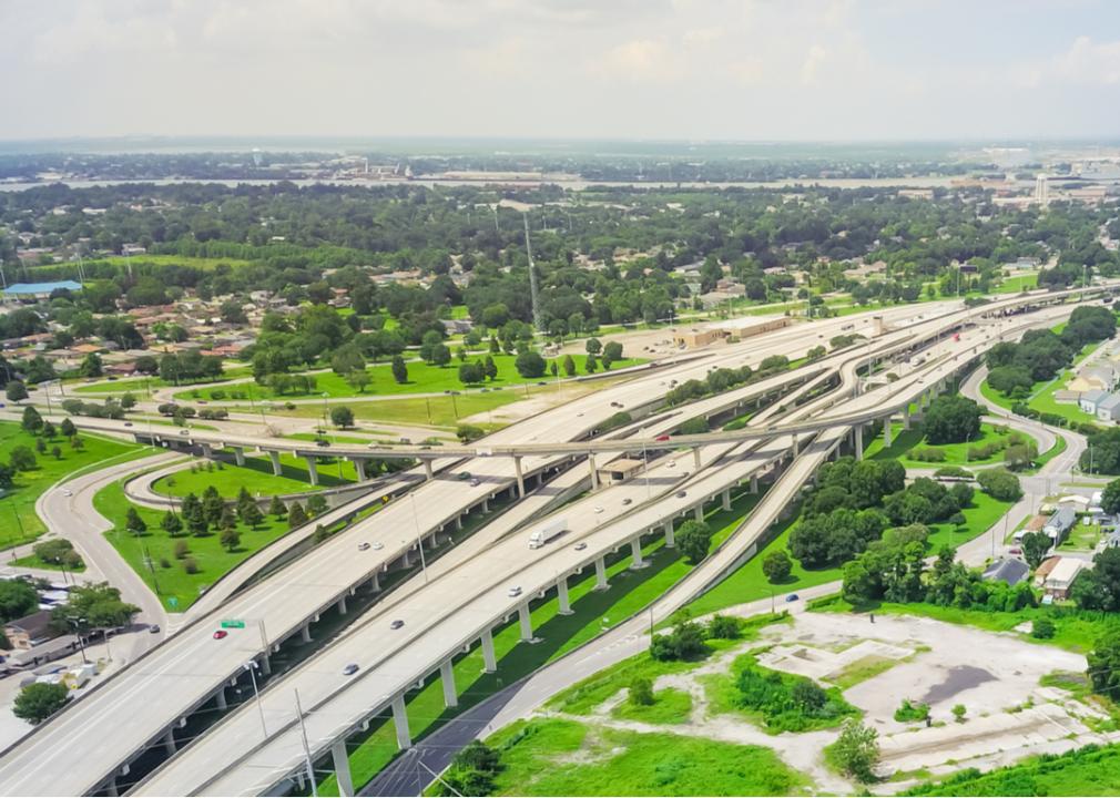 An aerial view Highway 90 in the suburbs of New Orleans, Louisiana