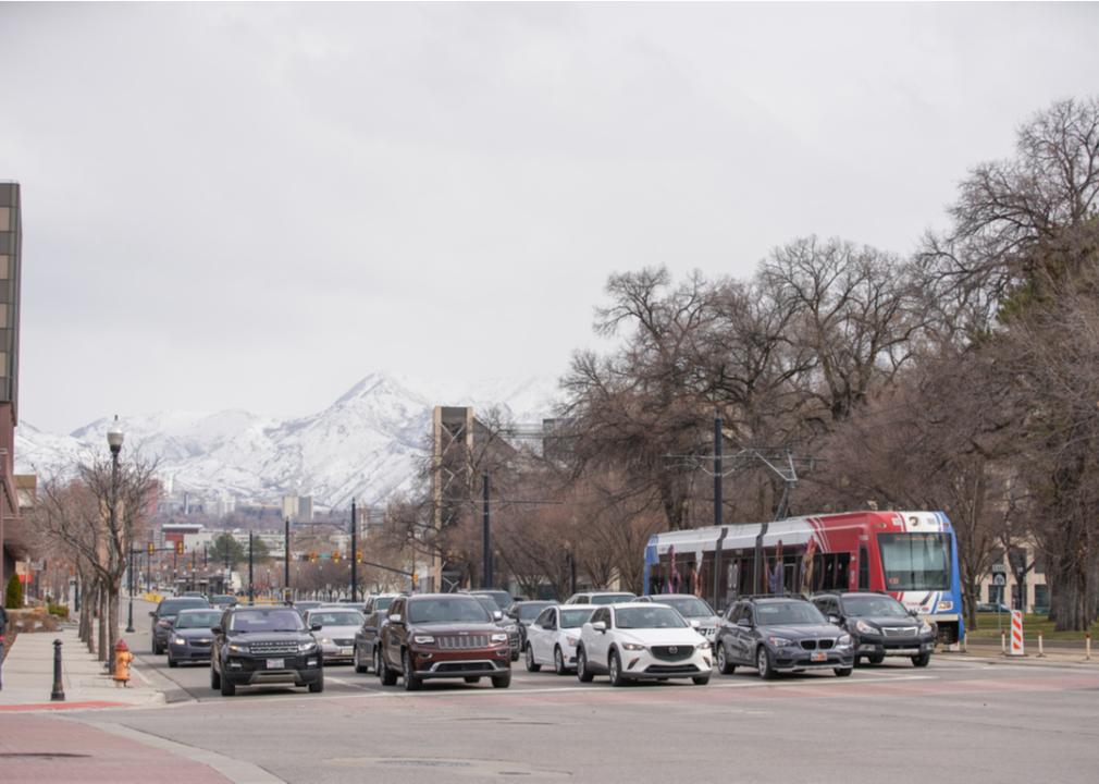 Cars at an intersection in Salt Lake City, Utah