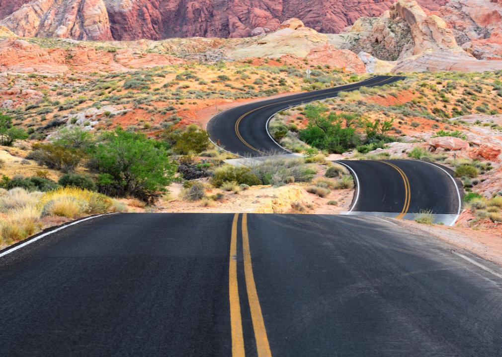 A road running through the Valley of Fire State Park near Las Vegas, Nevada
