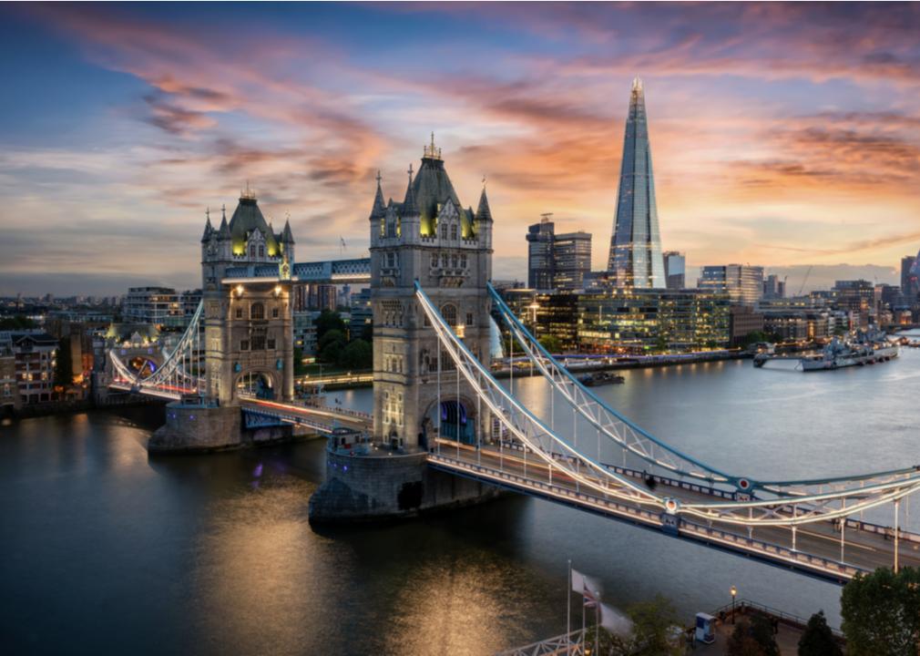 The Tower Bridge and London skyline