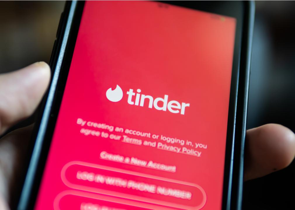 An iPhone 7 with Tinder opened