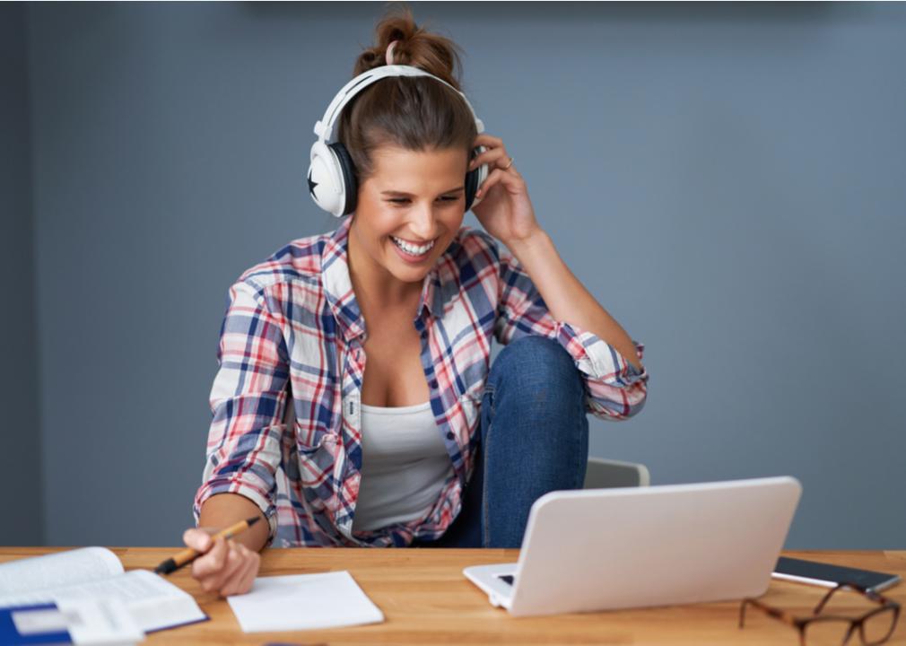A student smiling during an online class