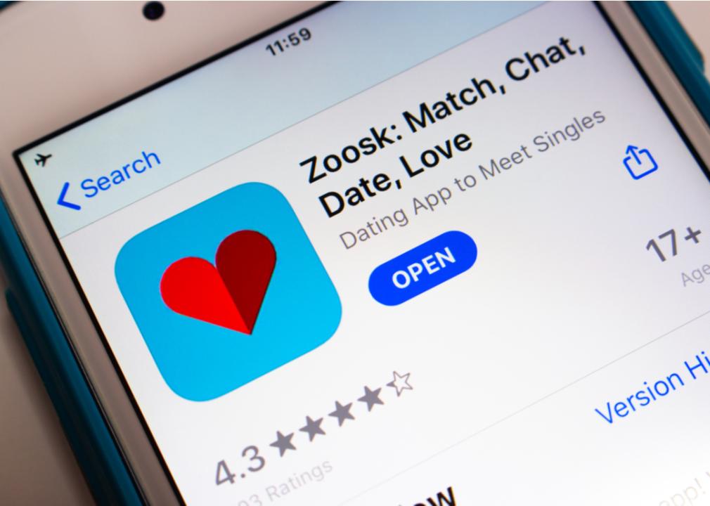 The Zoosk application in the app store