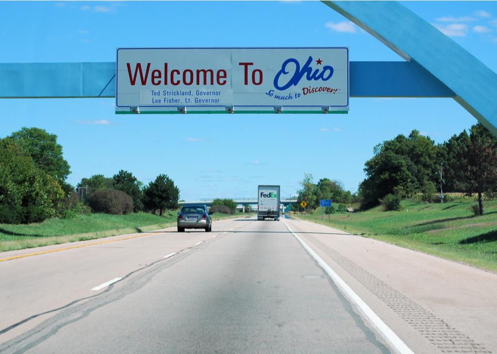 The Indiana/Ohio border where cars enter Ohio while traveling east on Interstate 70
