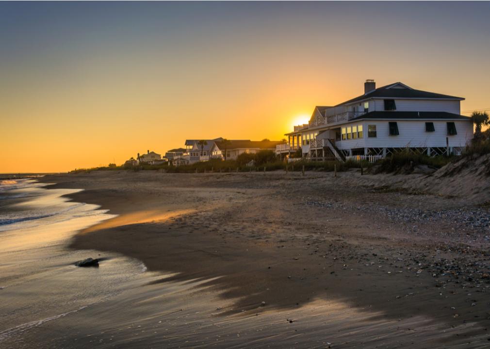 A beach house in South Carolina at sunset
