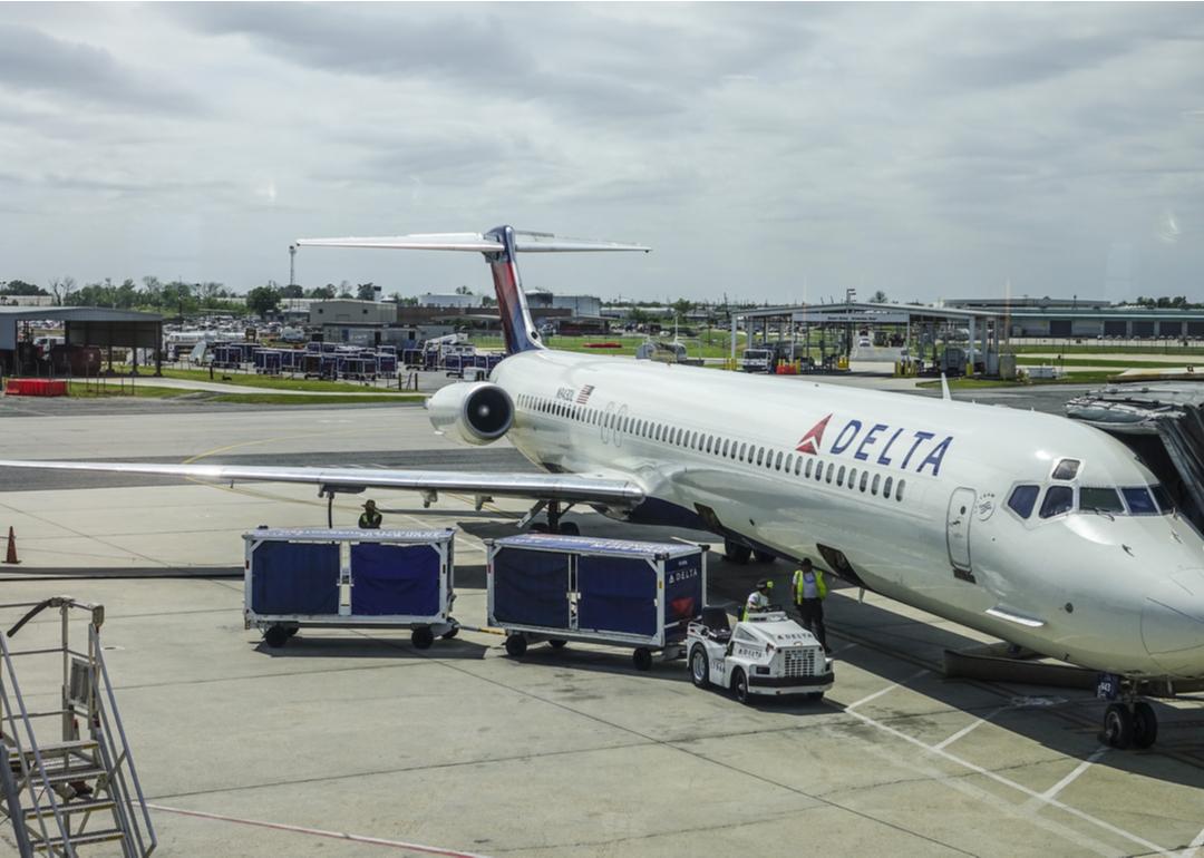 A Delta aircraft at Louis Armstrong New Orleans International Airport.