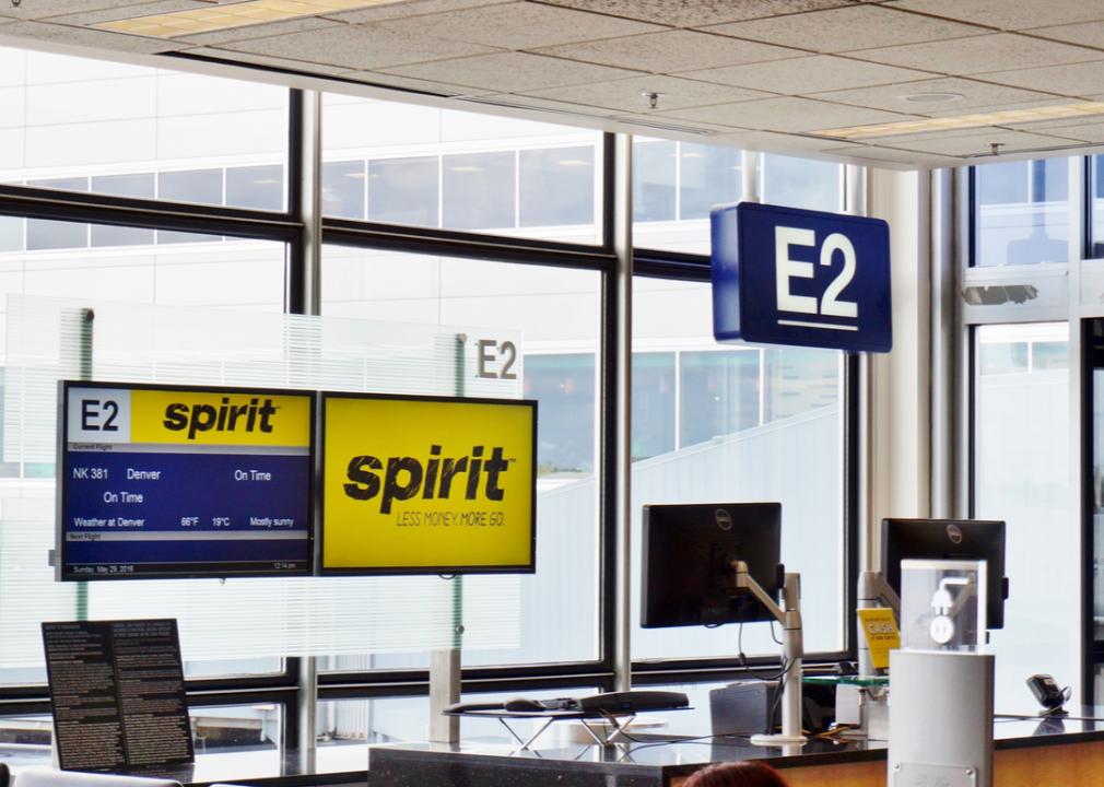 The check-in area for Spirit Airlines at the Minneapolis-Saint Paul International Airport