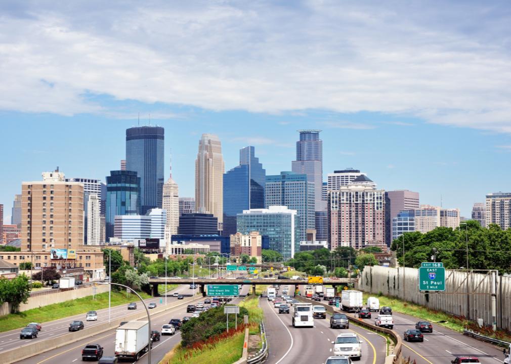 Downtown Minneapolis, Minnesota, skyline and interstate highway 35W
