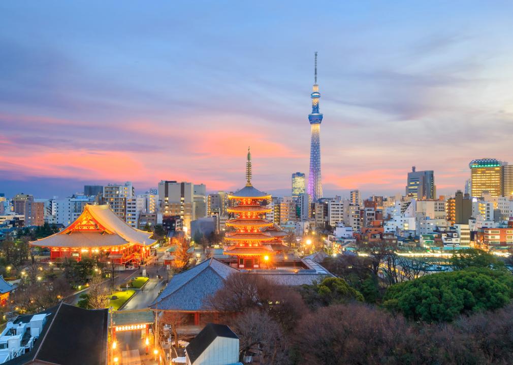 View of Tokyo's skyline at sunset