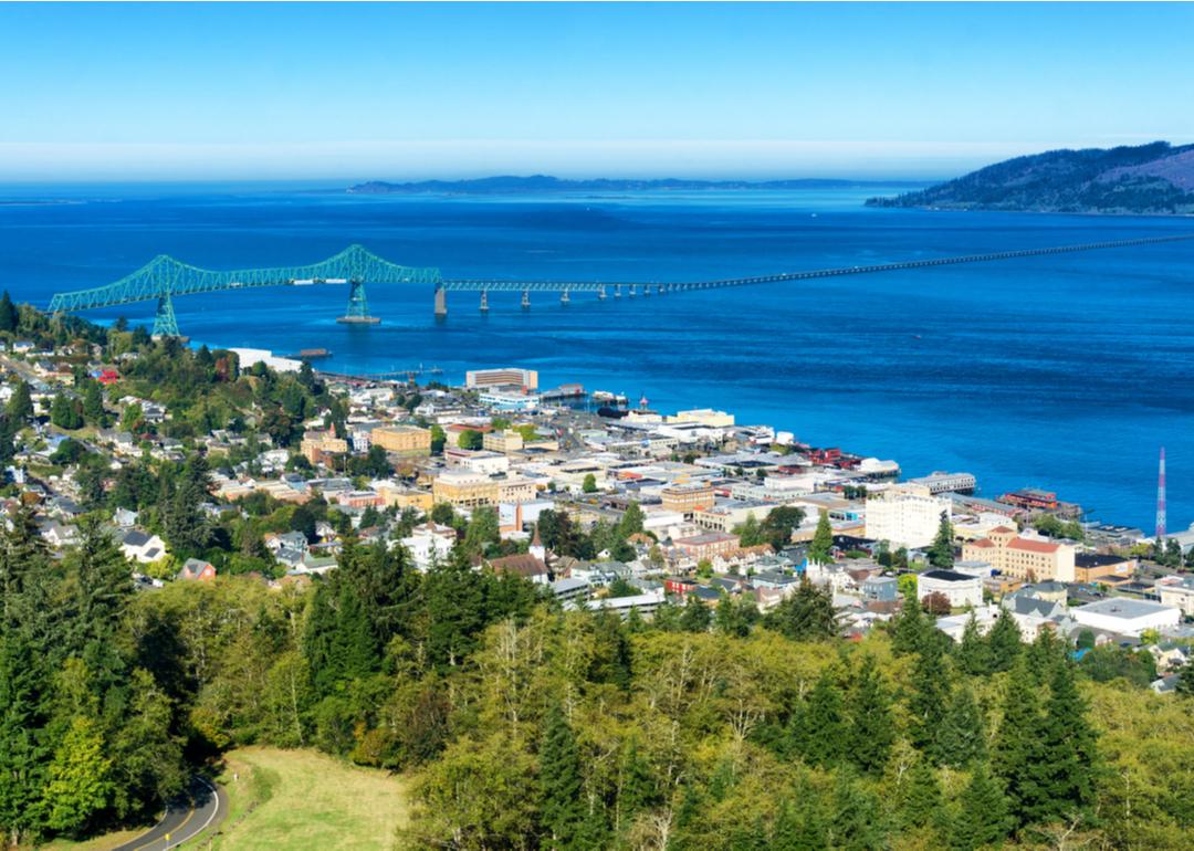 Astoria overlooking the Astoria Megler Bridge as it crosses the Columbia River.