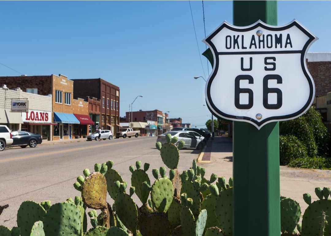 Oklahoma Route 66 Sign along the road.