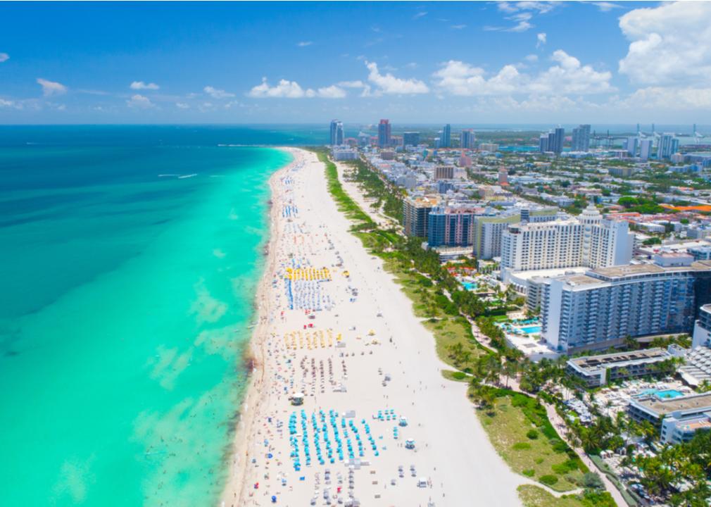 An aerial view of Miami Beach in South Beach, Florida