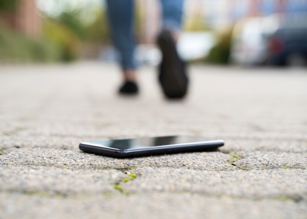 A phone on a street.