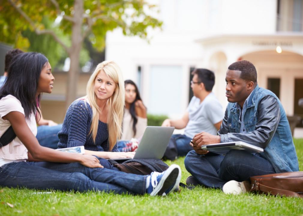 Students on a lawn.