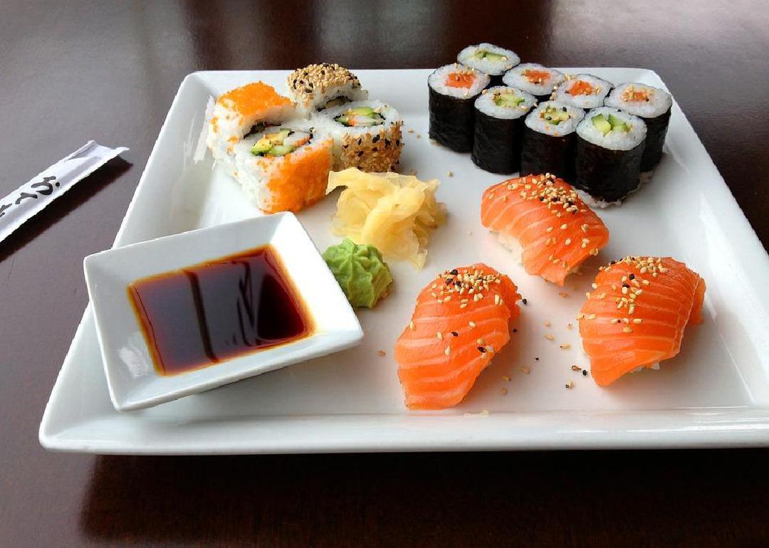 A plate of sushi. 