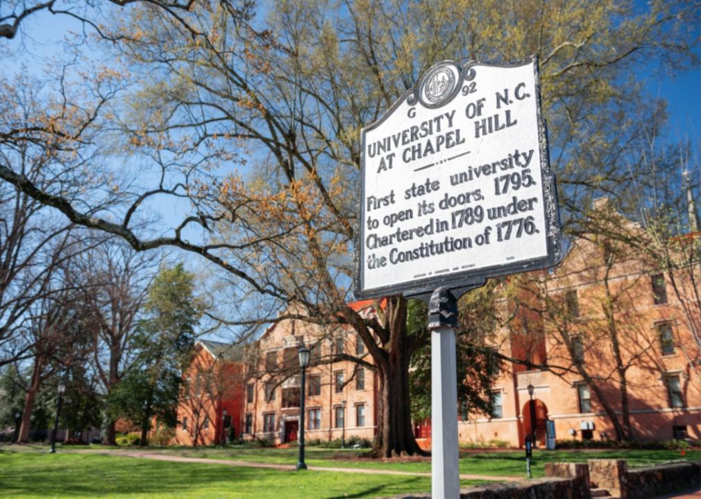 A historical marker in front of University of North Carolina.