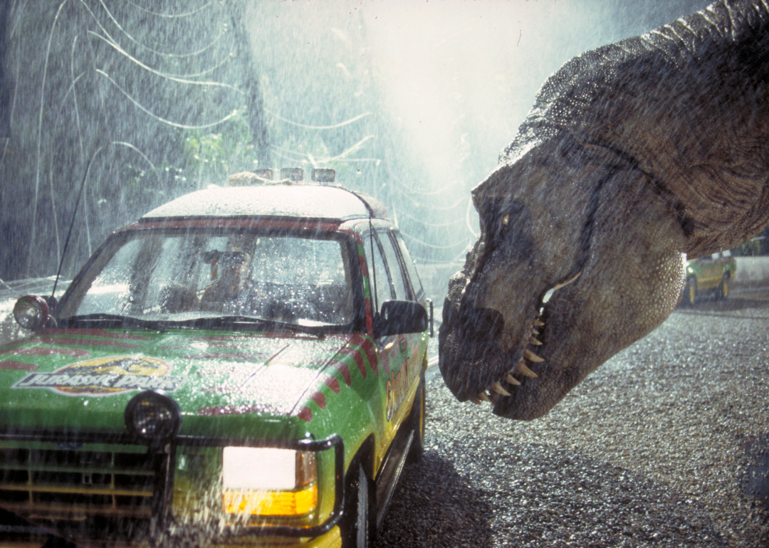 A Tyrannosaurus Rex menacing the theme park's first customers in 'Jurassic Park.'