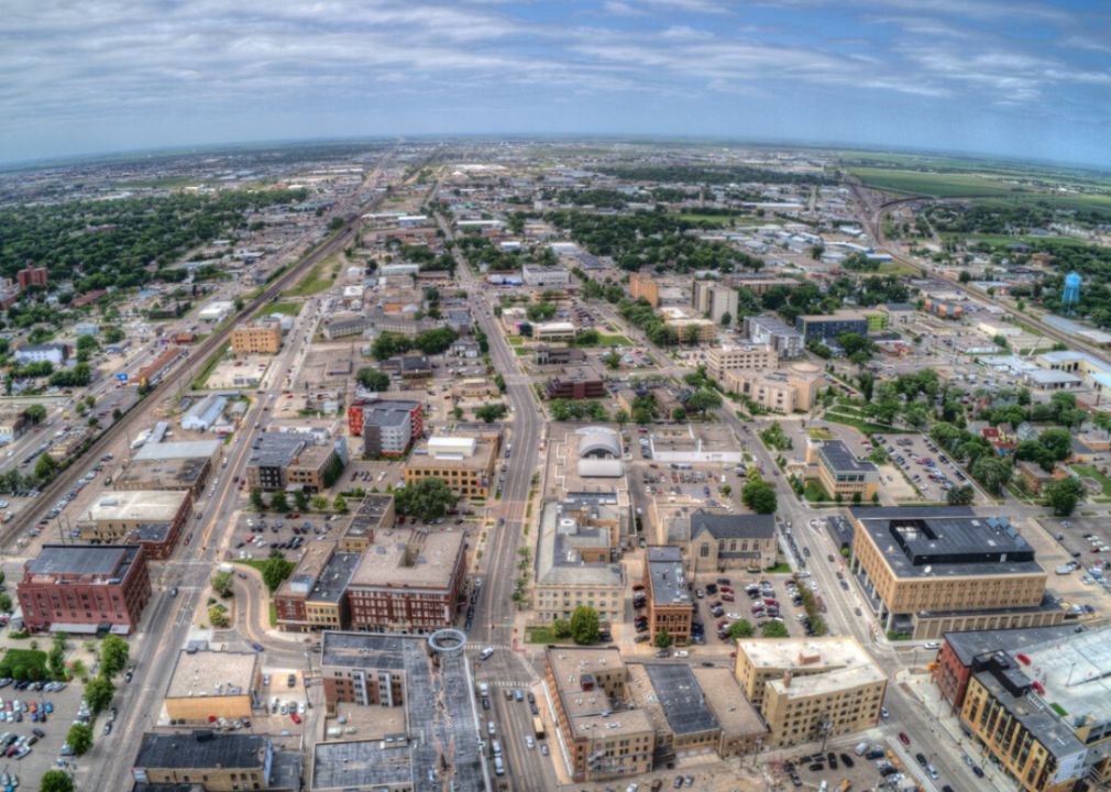 Aerial view of Fargo from above.