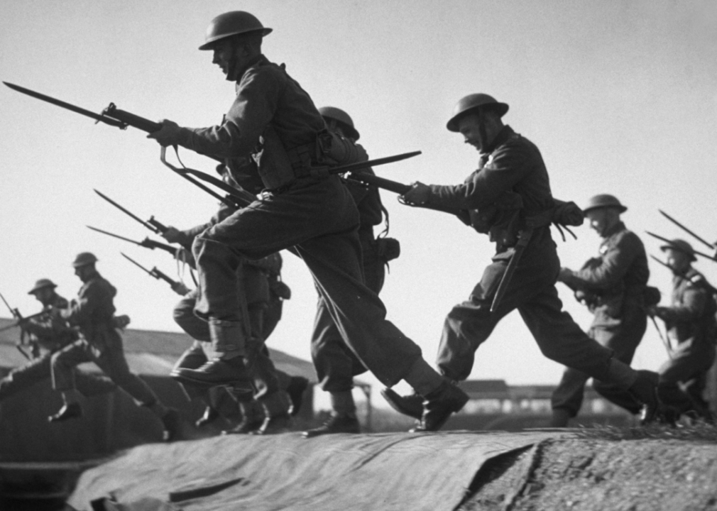 A bayonet charge by Marines, during training, 1941.