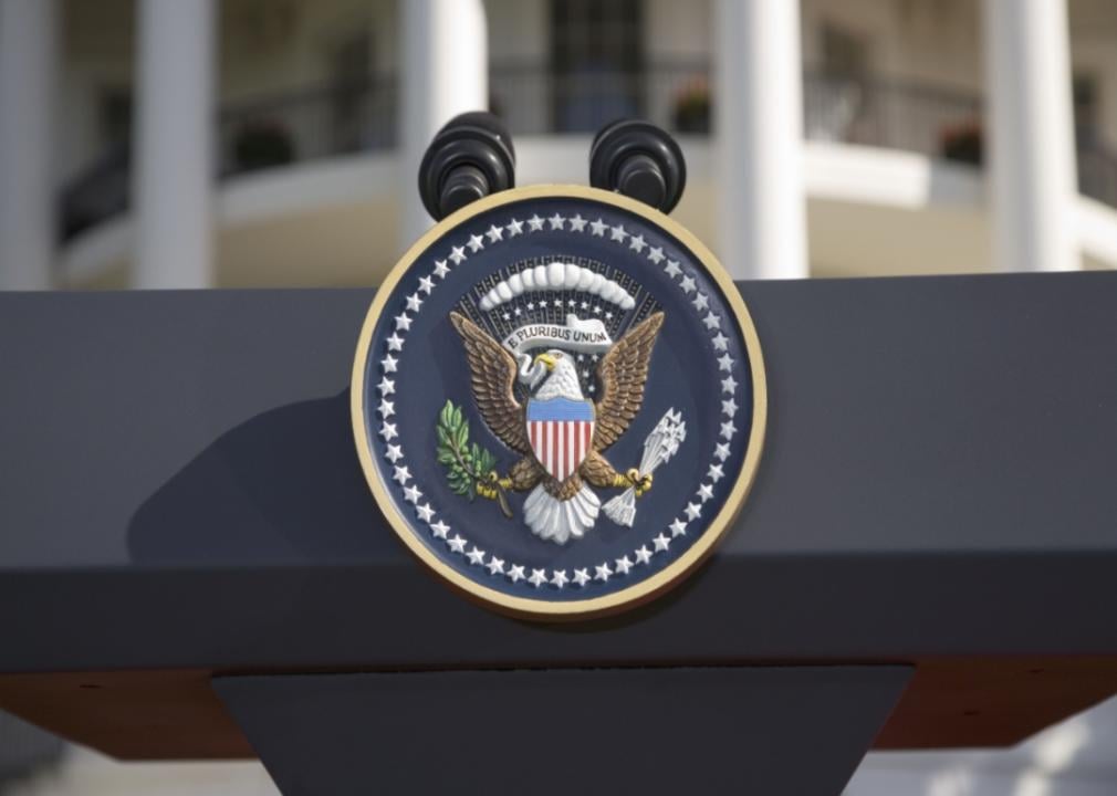 The U.S. seal on a podium.