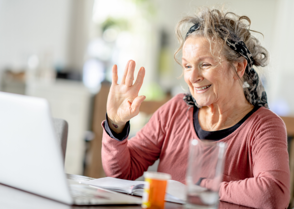 An elderly woman on a virtual appointment.