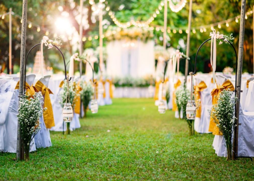 An outdoor wedding ceremony set-up.