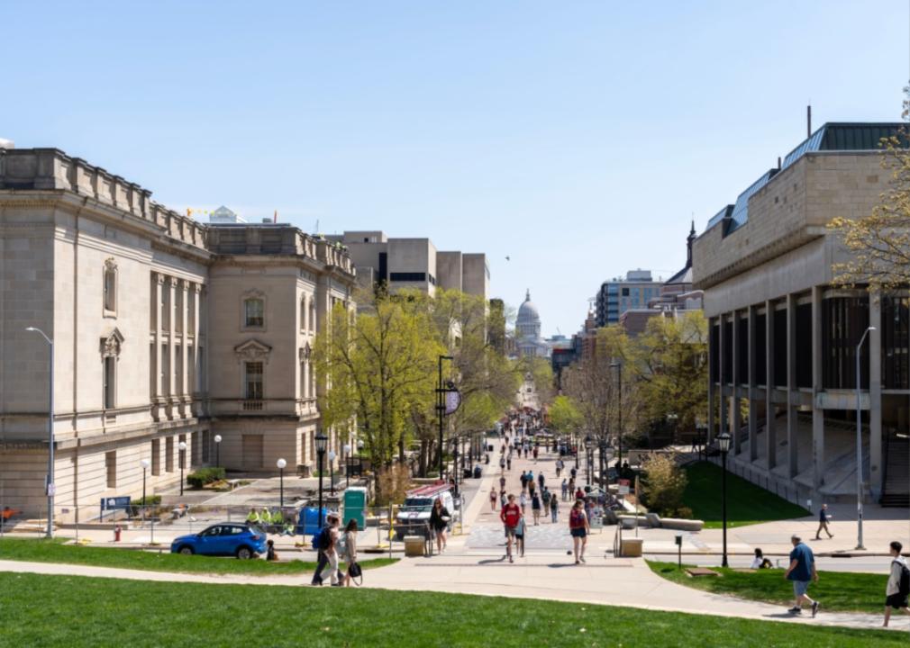 People walking on campus at University of Wisconsin.
