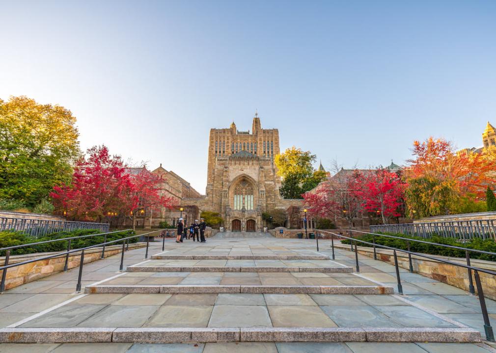 Sterling Memorial Library at Yale University during fall.