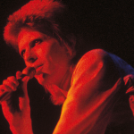 David Bowie performing at the Hammersmith Odeon.
