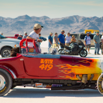 A car on the starting line at the World of Speed 2012 race at the Bonneville Salt Flats.