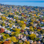 Aerial view of suburban Whitefish Bay, Wisconsin.