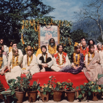 The Beatles with the Maharishi Mahesh Yogi at Chaurasi Kutia.