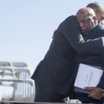 President Barack Obama hugging US Representative John Lewis, one of the original marchers at Selma.