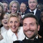 Oscar host Ellen DeGeneres poses for a selfie taken by Bradley Cooper with (clockwise from L-R) Jared Leto, Jennifer Lawrence, Channing Tatum, Meryl Streep, Julia Roberts, Kevin Spacey, Brad Pitt, Lupita Nyong'o, Angelina Jolie, Peter Nyong'o Jr. and Bradley Cooper during the 86th Annual Academy Awards at the Dolby Theatre on March 2, 2014 in Hollywood, California.