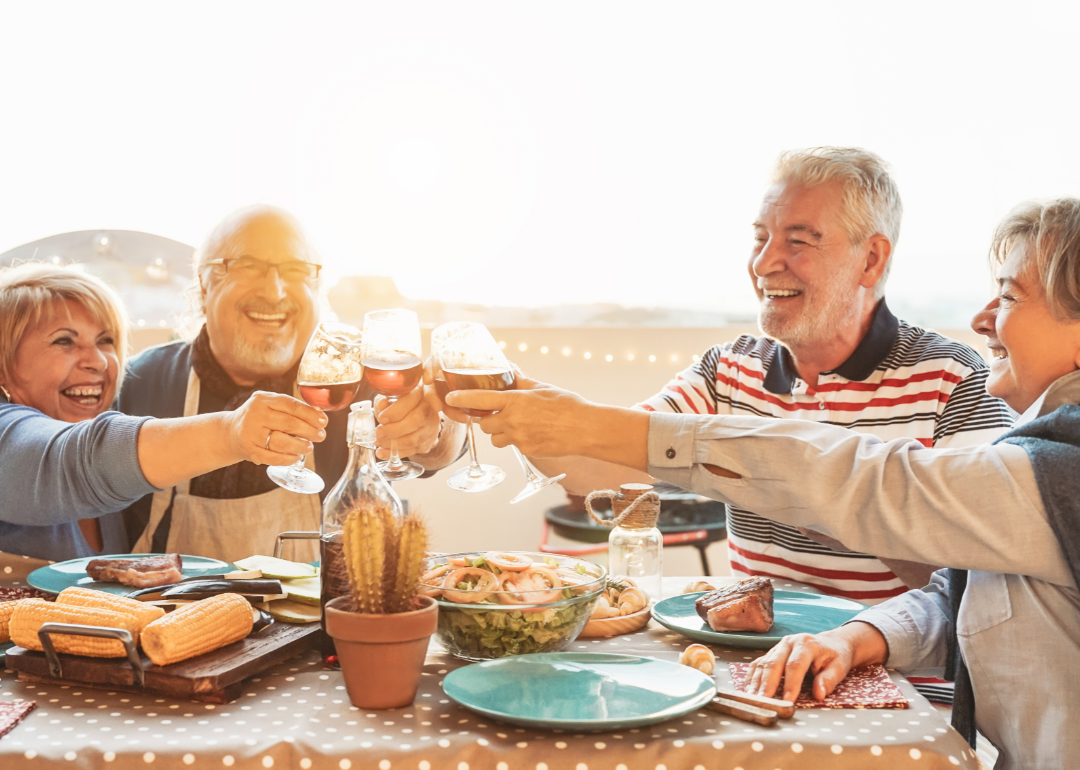 Senior friends toast to their retirement