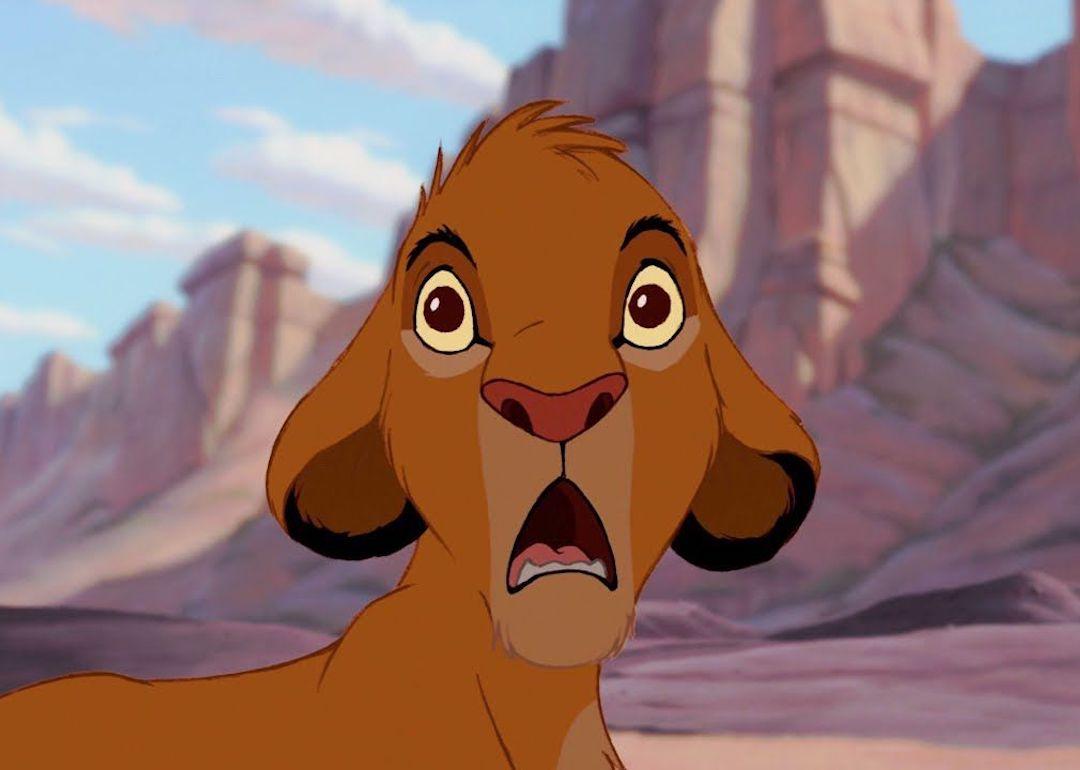 Young Simba looking scared in "The Lion King"