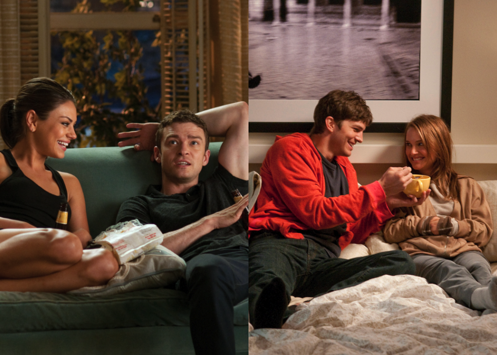 Split screen of scenes from 'Friends with Benefits' and 'No Strings Attached'