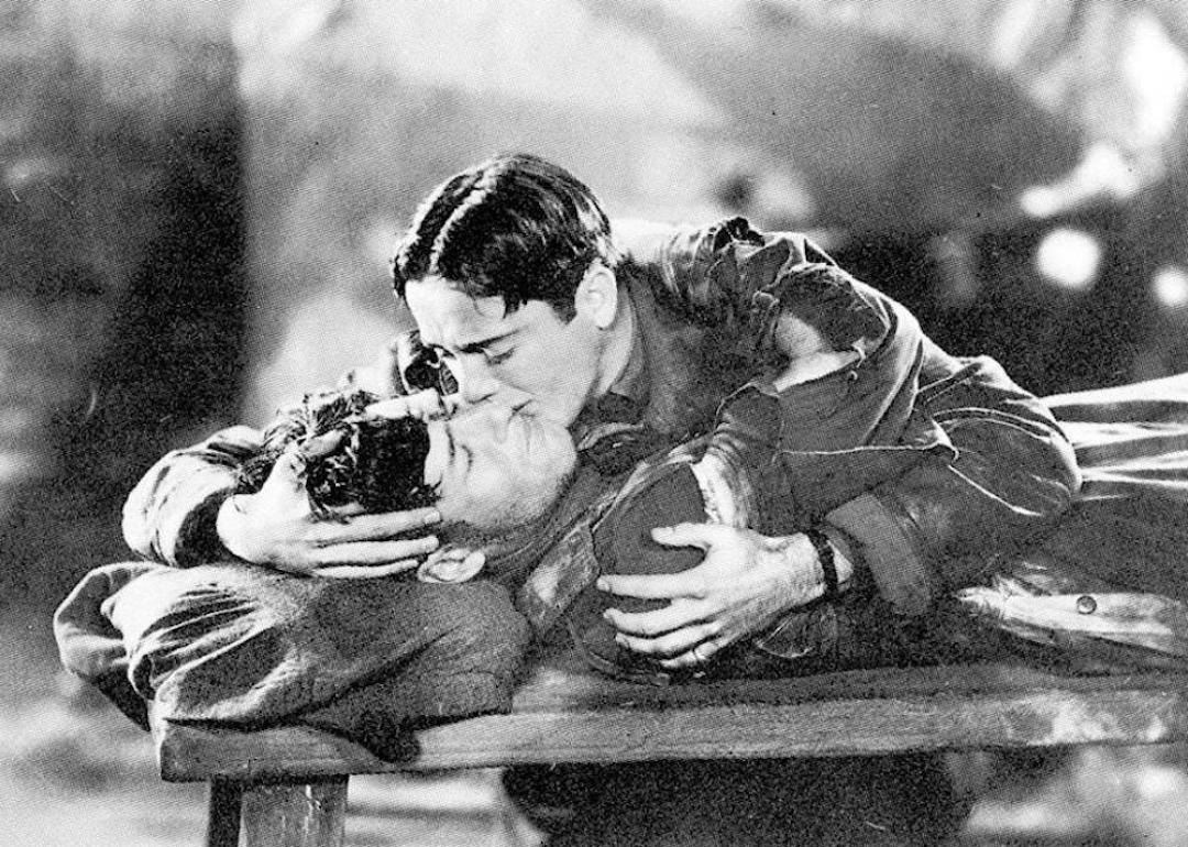 Two soldiers kiss in silent Best Picture winner in 1927 "Wings"