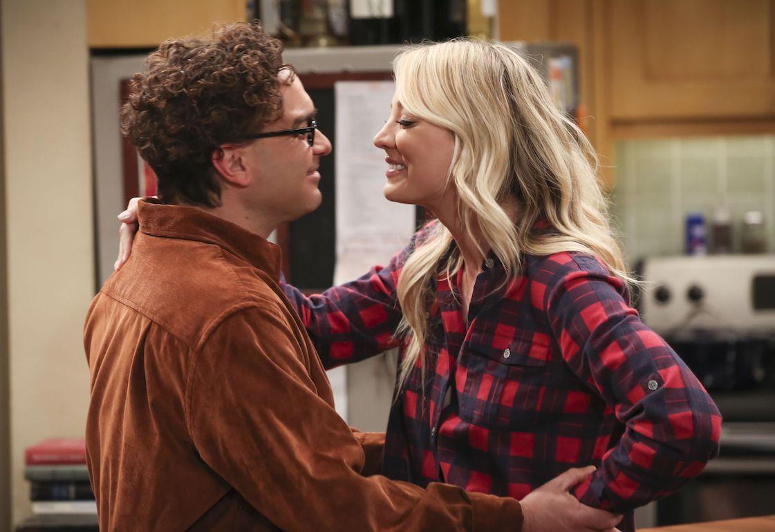 Leonard (Johnny Galecki) and Penny (Kaley Cuoco) embrace in the finale of 'Big Bang Theory.'