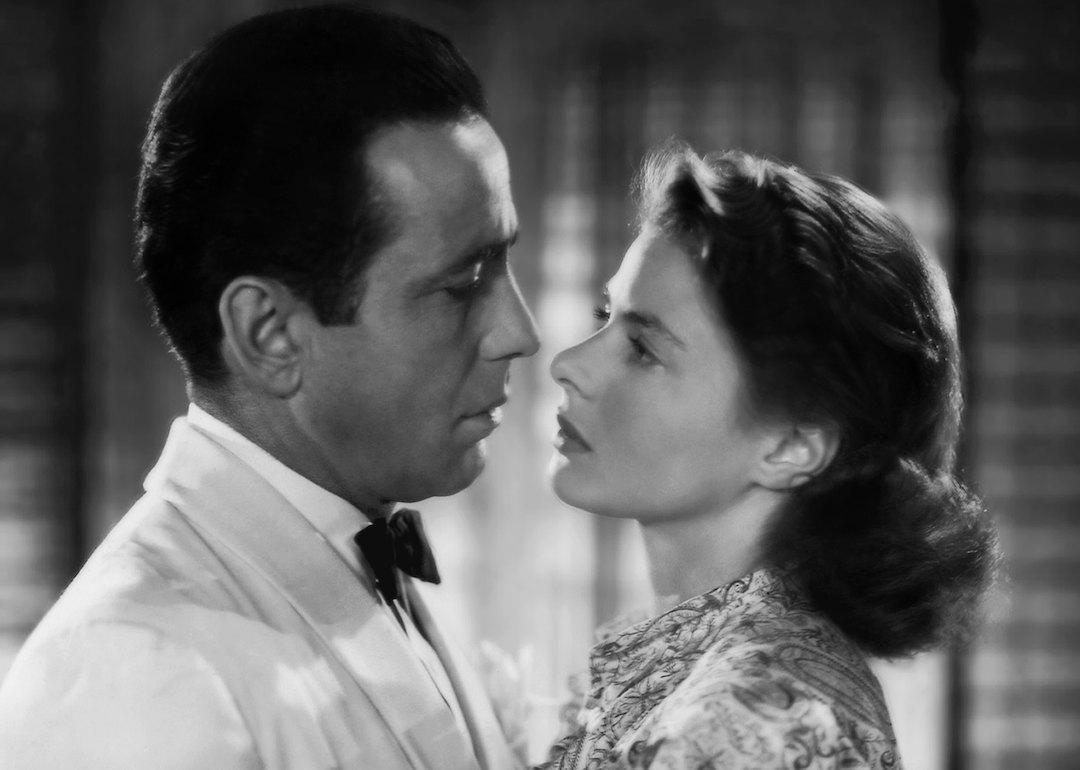  Actors Humphrey Bogart and Ingrid Bergman pose for a publicity still for the Warner Bros film 'Casablanca' in 1942 in Los Angeles, California.