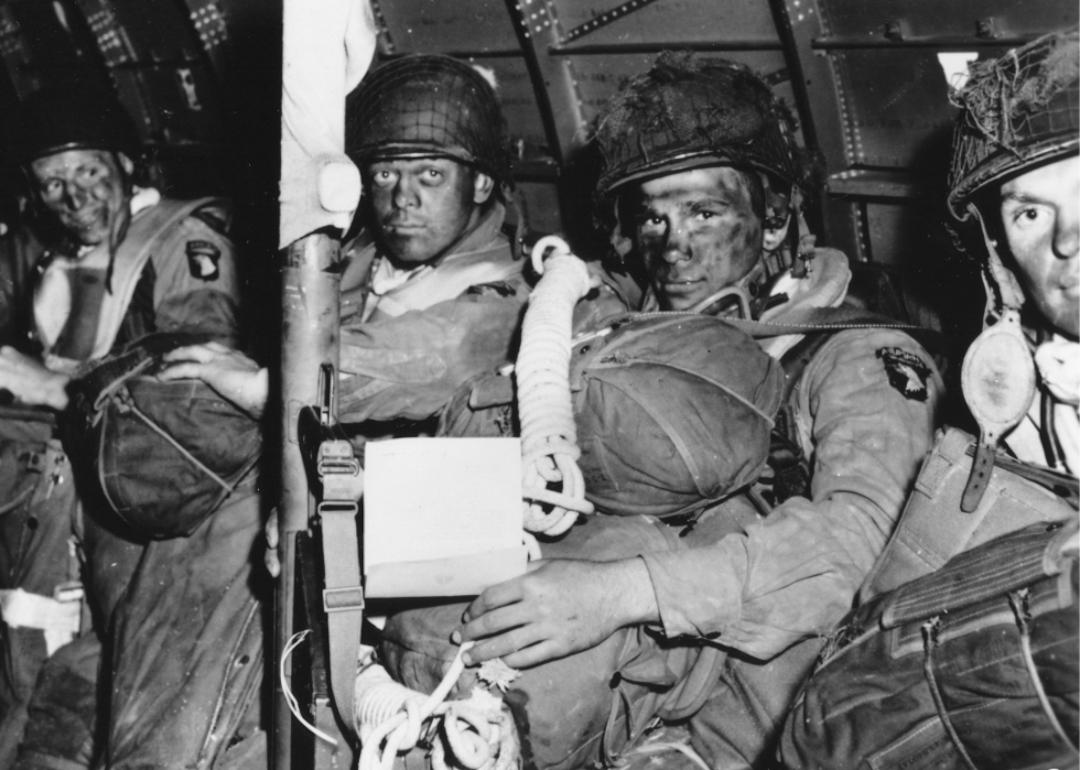 Paratroopers just before they took off for the initial assault of D-Day, June 6, 1944.