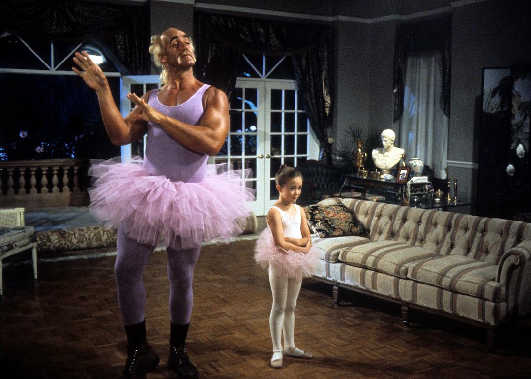 Hulk Hogan dances in a tutu in a scene with Madeline Zima from the 1993 movie "Mr. Nanny."