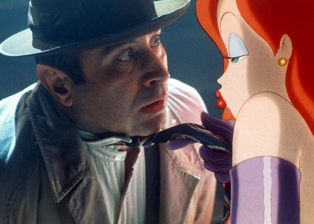 Jessica Rabbit pulls Bob Hoskins by the tie in a scene from the 1988 crime-comedy 'Who Framed Roger Rabbit'?'