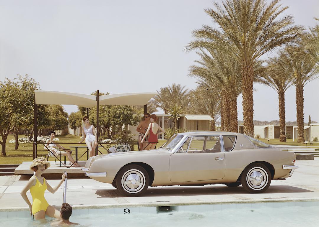 A Studebaker Avanti by a swimming pool in 1962.
