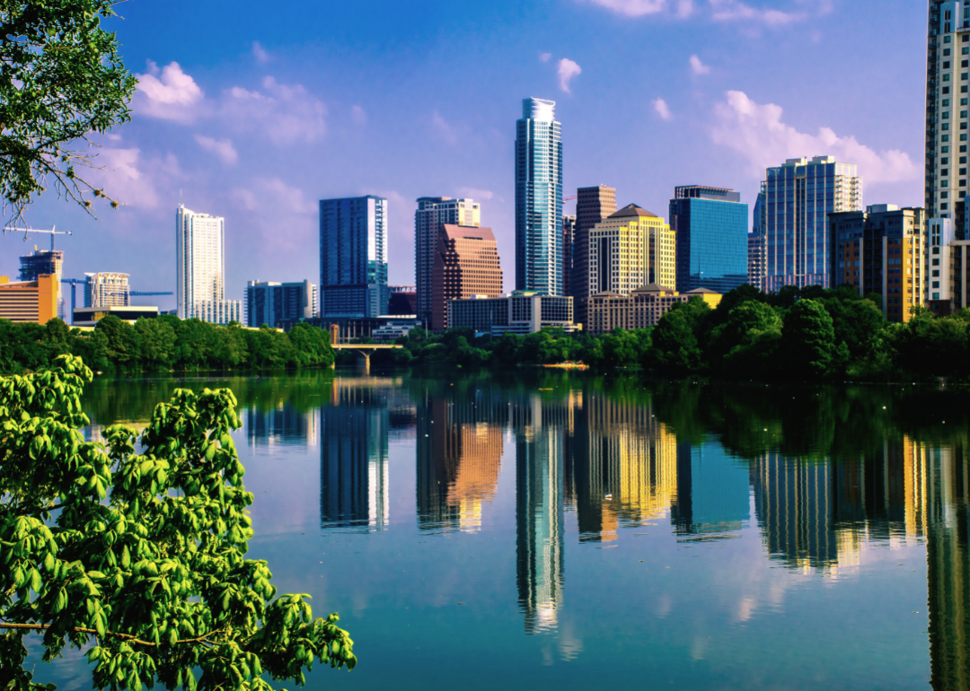 A view across the water of Austin, Texas.