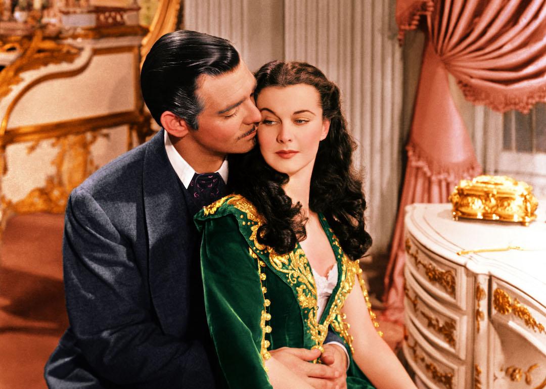 Actors Clark Gable and Vivien Leigh in a publicity still issued for the 1939 film 'Gone with the Wind.'