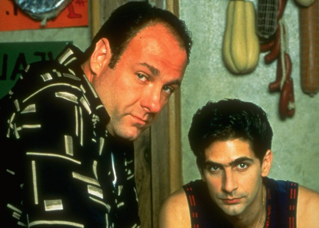 Actors James Gandolfini and Michael Imperioli in a scene from the crime TV show 'The Sopranos.'